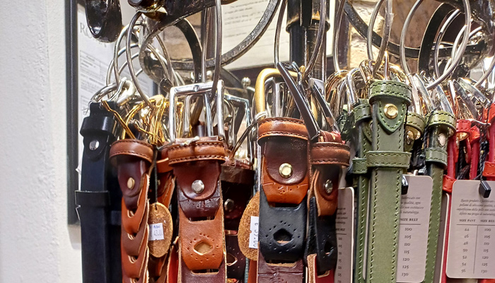 Display of handcrafted Italian leather handbags