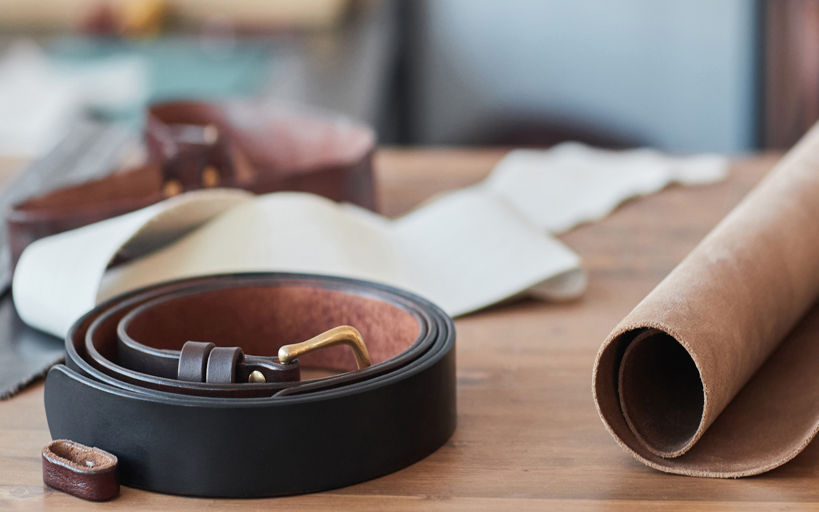 Workbench of leather artisan