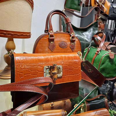 Handmade Italian leather handbag crafted in Rome near Trevi Fountain