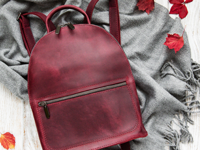 Red leather backpack handmade in Rome